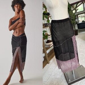 Free People Black and Purple Lace Midi Skirt